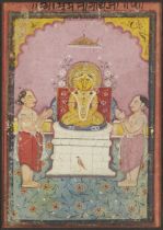 A group of five Indian paintings comprising: A seated figure of a Tirthankara, Jain, Western Ind...