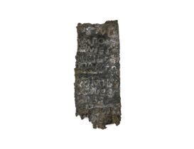 A copper alloy fragmentary plaque, circa 5th-4th Century B.C., with partially preserved incised G...