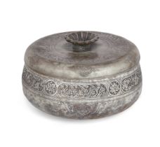 A covered engraved tinned copper lidded bowl, Daghestan or Eastern Ottoman provinces, 17th-18th c...