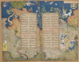 An illustrated bifolio of a manuscript, Iran, 19th and margins early 20th century, ink and opaque...