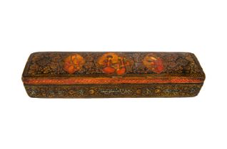 Property from a Private London Collection A Qajar Safavid-style lacquered papier mache pen case ...