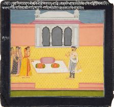 A nobleman received a courtesan, from a Bihari Satsai series, possibly Datia, circa 1775, each st...