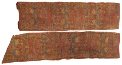 Property from a Private London Collection Two silk textile fragments in the Sogdian style, 20th ...