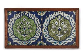 A panel of two Damascus pottery tiles, Ottoman Syria, 17th-18th century, each of square form, und...