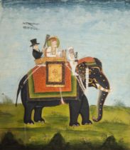 The Mughal Emperor Akbar Shah II and Archibald Seton, British Resident at Delhi, riding an elepha...