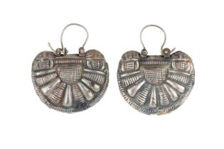 To Be Sold with No Reserve A pair of silver earrings, after the Antique, of semi-circular form, ...