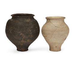 Two Roman colour coated pottery jars, circa 2nd -3rd Century A.D., both with globular body, out-t...