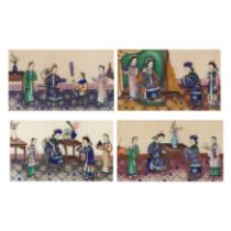 Chinese Guangdong (Canton) school, Qing dynasty, mid-19th century 'Court ladies' Gouache on pit...