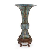 A fine Chinese cloisonné-enamel archaistic beaker vase, gu Qing dynasty, 17th century, apocrypha...