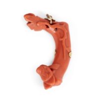 A Chinese coral 'prunus' pendant Early 20th century Carved and pierced as a flowering prunus br...