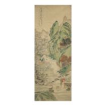 In the manner of Song Xu (1525 - 1606) 'Ladies in garden' Ink and colour on silk, inscribed and...