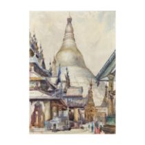 U Ngwe Gaing (1901-1967) 'Shwei Dagon' Watercolour on paper, signed, framed and glazed 38 x 26...