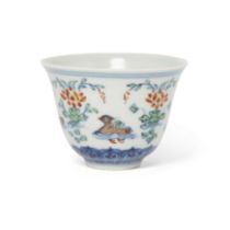 A Chinese Ming-style doucai 'duck and lotus pond' cup Late Qing dynasty, apocryphal Chenghua mar...