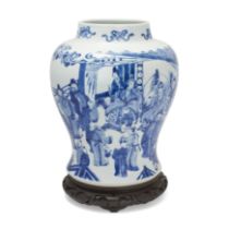 A Chinese blue and white 'court scene' baluster jar Qing dynasty, Kangxi period The thickly pot...