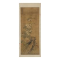 Tong Yuan (19th century) 'Peonies on stylised rocks' Ink and colour on silk, signed Jiufeng Ton...