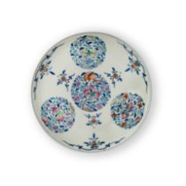 A Chinese doucai and famille rose 'sanduo' dish Qing dynasty, 19th century The interior outline...