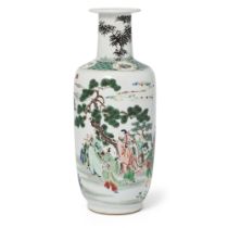 A Chinese famille verte rouleau vase Late Qing dynasty, apocryphal four-character Chenghua mark ...