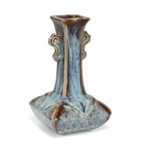 A Chinese flambé-glazed square-section bottle 20th century Thickly potted with angular compress...
