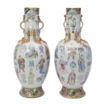 A pair of large Chinese Canton famille rose 'Wu Shuang Pu' vases Qing dynasty, 19th century Pai...