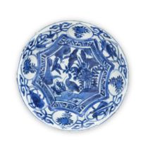 A Chinese blue and white Kraak 'goose and lotus' dish Ming dynasty, Wanli period Painted with a...