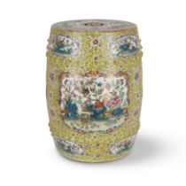 A Chinese 'pheasants and flowers' Canton famille rose garden stool Qing dynasty, 19th century T...