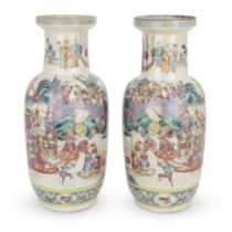 A pair of large Chinese ge-type famille rose 'warriors' vases Qing dynasty, 19th century Decora...