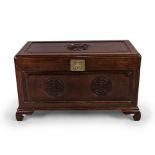 A Chinese hongmu 'shou' storage chest and hinged cover Late Qing dynasty The sturdy parallelepi...
