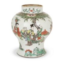 A Chinese famille verte baluster 'boys' jar Qing dynasty, 19th century Decorate with a continuo...