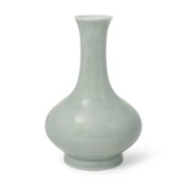 A Chinese pale celadon-glazed bottle vase Qing dynasty, Qianlong period, six character Qianlong ...