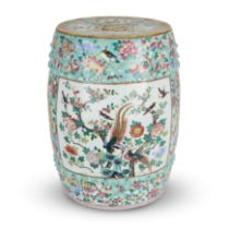 A Chinese famille rose 'phoenix and flowers' barrel-form garden stool Qing dynasty, 19th century...