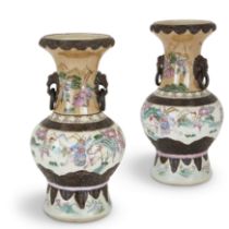 A pair of Chinese ge-type famille rose baluster vases Qing dynasty, 19th century Decorated to t...