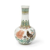 A Chinese famille verte bottle vase Qing dynasty, Daoguang minyao mark and period Enamelled wit...