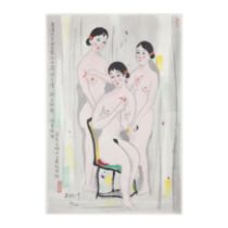 Wu Guanzhong (1919 - 2010)  Three Beauties  silkscreen, edition 33/100 inscribed and signed wi...