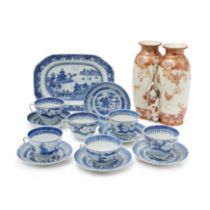 Seven pieces of Chinese export blue and white porcelain and one Japanese Kutani vase Qing dynast...