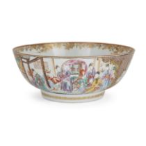 A Chinese export famille rose punch bowl Qing dynasty, 18th century Decorated with two large pa...