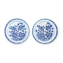 A pair of Chinese blue and white 'chrysanthemum and camellia' dishes Qing dynasty, Kangxi period...