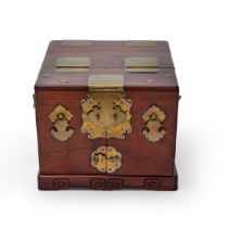 A Chinese hongmu travelling ‘vanity’ chest  Late Qing dynasty Of rectangular form, flanked by a...