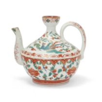 A Japanese Arita Kakiemon-style ewer Edo period, 17th/18th century Enamelled with flying phoeni...