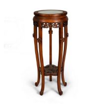 A tall Chinese hardstone-inset hardwood stand 20th century The circular top with greyish-white ...