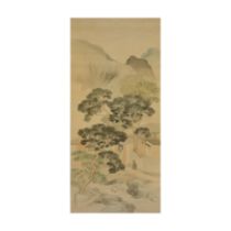 Yokoyama Seiki (1792-1864) Ink and colour on silk mounted as hanging scroll, depicting a scholar...
