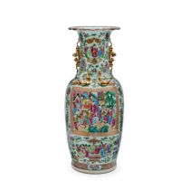 A large Chinese Canton famille rose twin handled vase Qing dynasty, 19th century The sturdily p...