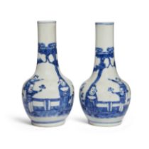 A pair of Chinese blue and white bottle vases Late Qing dynasty, apocryphal Kangxi marks  The p...