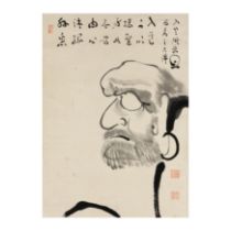 Shaku Sōen (1860 - 1919) A Japanese painting with calligraphy, ink on paper, mounted as hanging ...