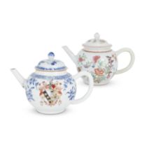 Two Chinese export teapots Qing dynasty, 18th century One painted in overglaze blue enamels and...