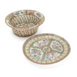 A Chinese Canton famille rose reticulated oval bowl and stand Qing dynasty, 19th century Each d...
