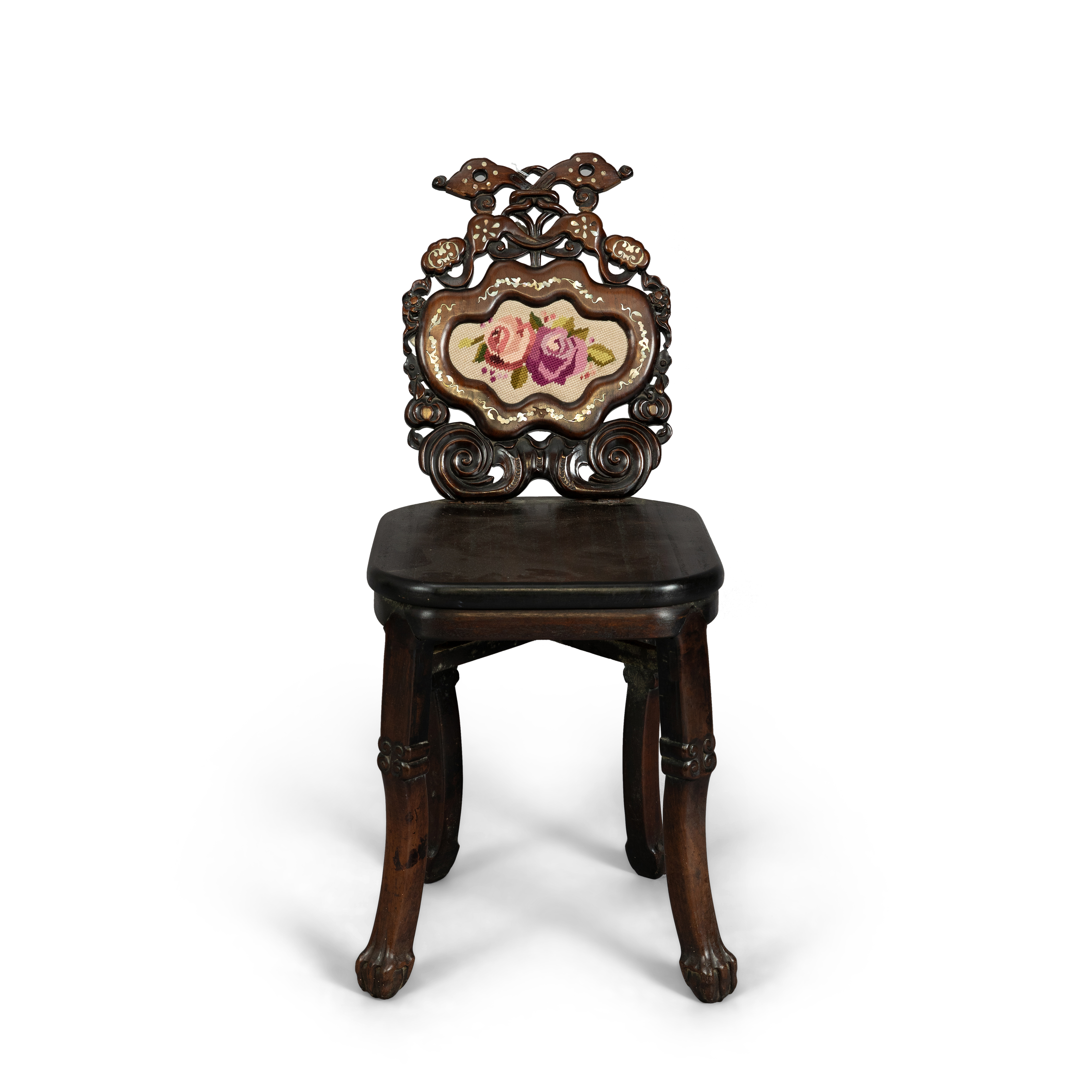 A Chinese export mother-of-pearl-inlaid hardwood chair Republic period The square seat with rou...
