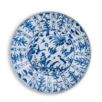 A large Chinese 'Swatow' (Zhangzhou) blue and white 'auspicious flowers' plate Qing dynasty, 17t...