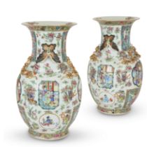 A pair of Chinese Canton famille rose melon-form baluster vases Qing dynasty, mid-19th century ...