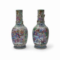 A pair of massive Chinese Canton famille rose bottle vases Qing dynasty, mid-19th century Decor...