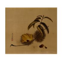 Shibata Zeshin (1807-1891) A fine lacquer painting on lacquered paper, study of a leafy branch w...